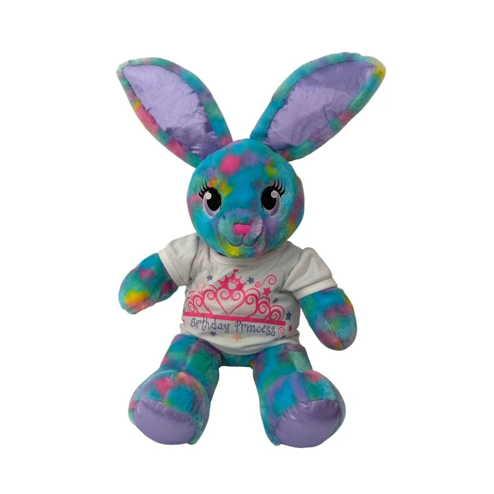 Build-A-Bear Bunny Birthday Princess Plush Tie Dye Blue Pink Purple 20in Stuffed
